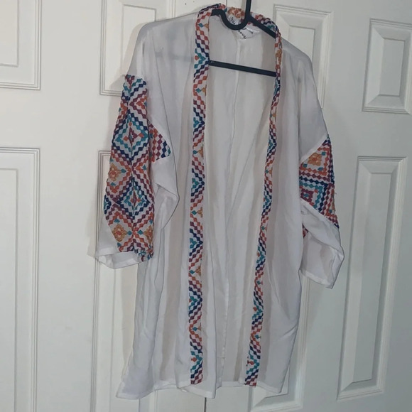 Sloan Rouge  luxury Aztec embroidered open kimono cover up Sz S - Picture 10 of 14